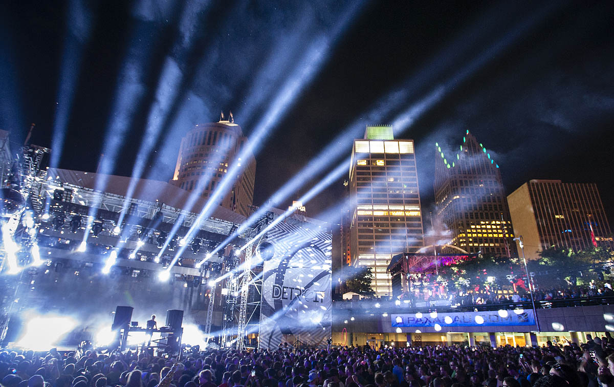 DETROIT – MAY 23: Richie Hawtin performs a set on the main stage at the Movement Electronic Music Festival Saturday, May 23, 2015 at Hart Plaza in downtown Detroit. (Photo by Bryan Mitchell/Special to The Detroit News)